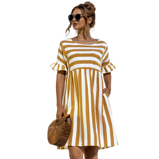 Variant image for Dames Midi Jurk Tijdloos Gestreept Design met Ronde Hals - Leyna-33