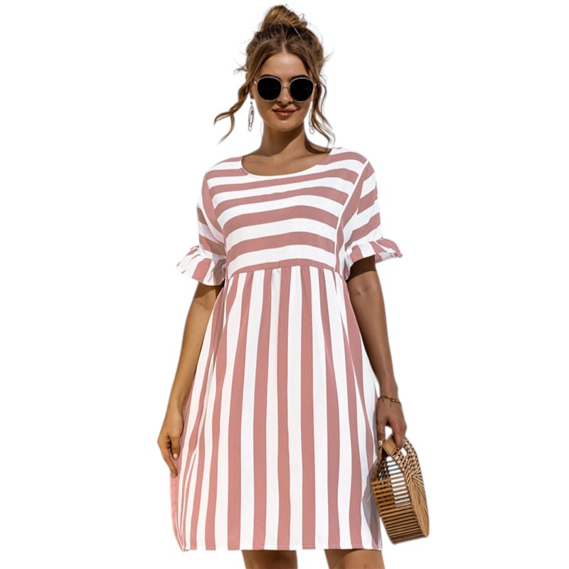 Dames Midi Jurk Tijdloos Gestreept Design met Ronde Hals - Leyna-6