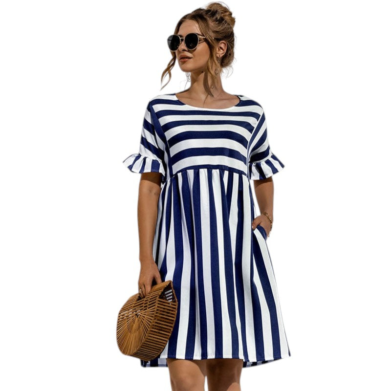 Dames Midi Jurk Tijdloos Gestreept Design met Ronde Hals - Leyna-2
