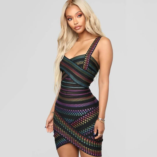 Variant image for Vrouwen Bodycon Mini Jurk Kleurrijke Strepen U-hals - Lisa-1