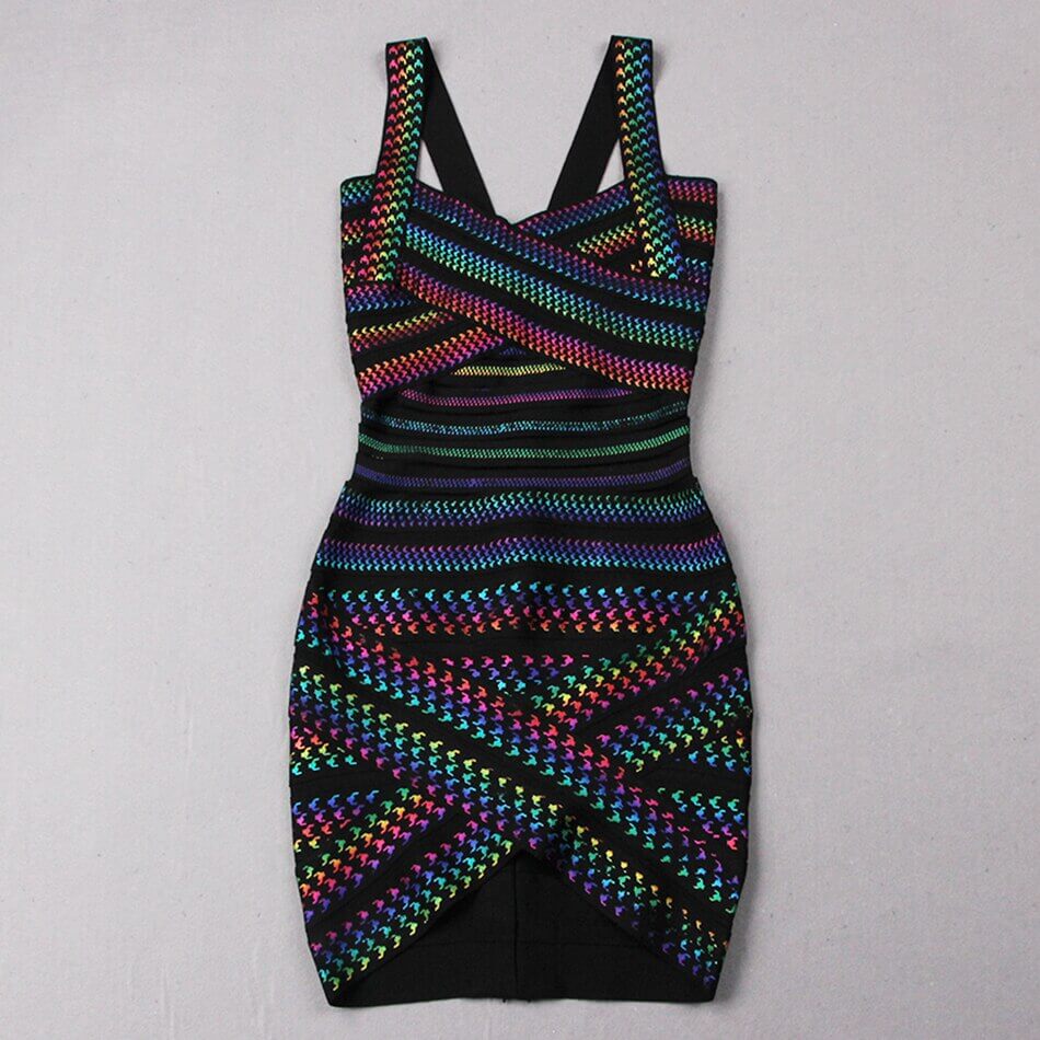 Vrouwen Bodycon Mini Jurk Kleurrijke Strepen U-hals - Lisa-4