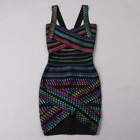 Vrouwen Bodycon Mini Jurk Kleurrijke Strepen U-hals - Lisa-4