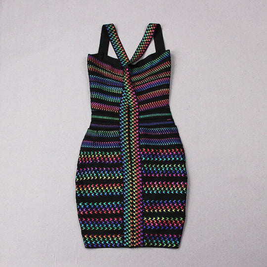 Vrouwen Bodycon Mini Jurk Kleurrijke Strepen U-hals - Lisa-5