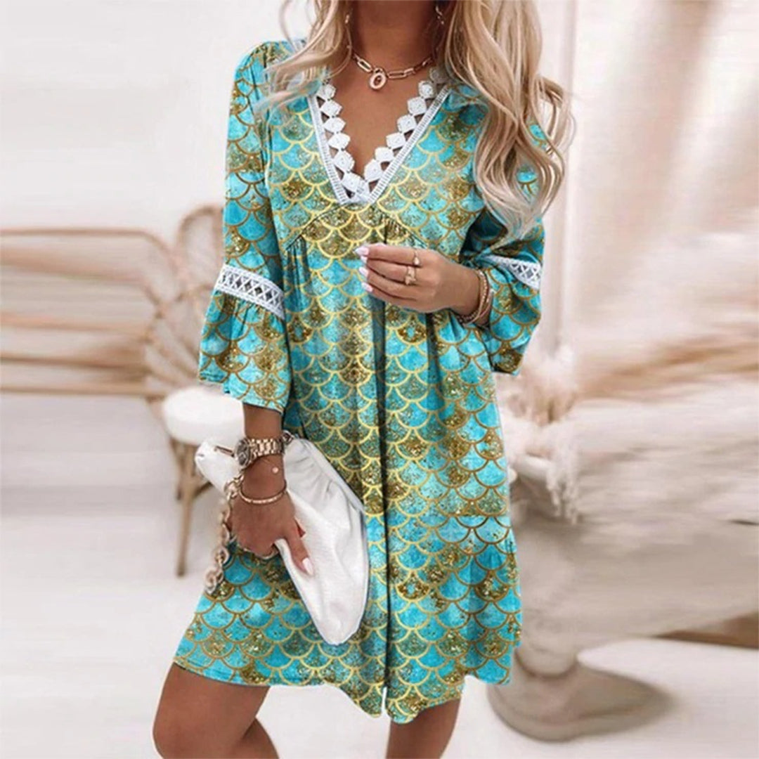 Variant image for Dames Midi Jurk Bohemian V-hals Kantdetails Voor Zomer - Taylor-13