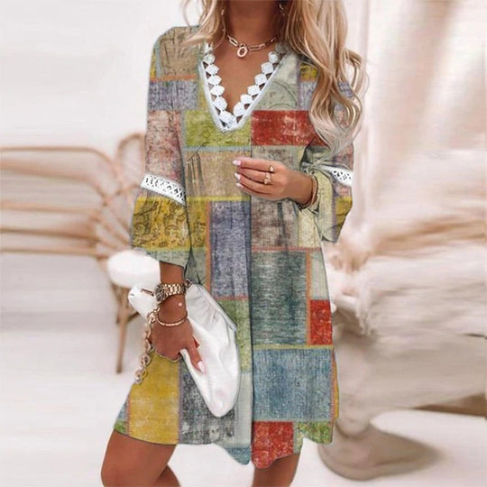 Dames Midi Jurk Bohemian V-hals Kantdetails Voor Zomer - Taylor-4