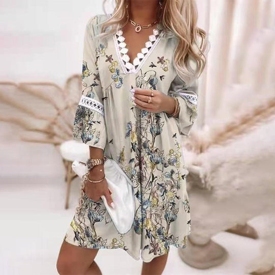 Dames Midi Jurk Bohemian V-hals Kantdetails Voor Zomer - Taylor-3