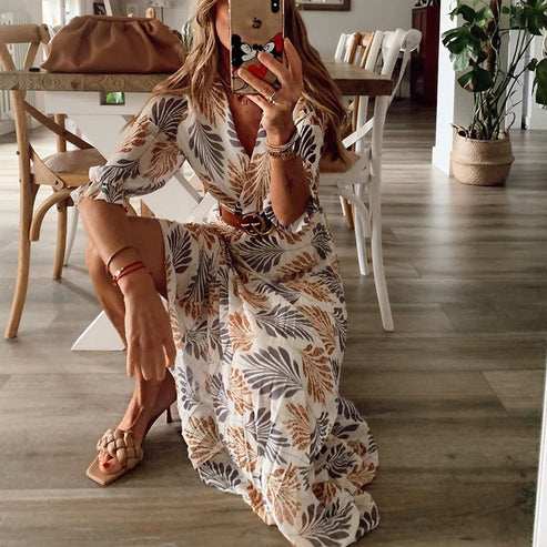 Vrouwen Elegant Bloemmotief Vloeiende Maxi Zomerjurk - Jazlyn