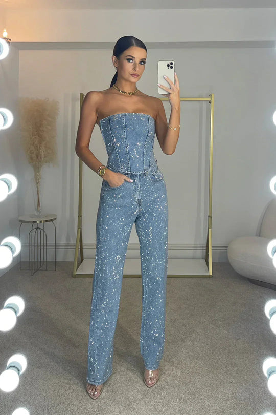 Jumpsuit Dames | Strapless & Subtiele Glitterglans