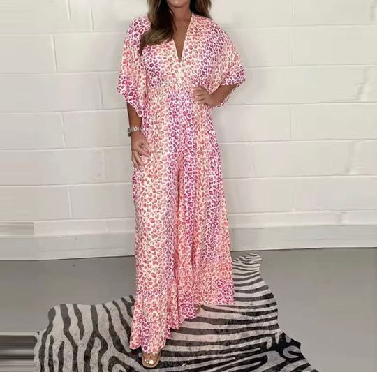 Jumpsuit met V hals en luipaardprint - Viollet