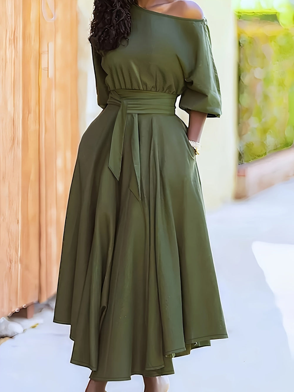 Dames Off-Shoulder Midi Jurk Elegante Asymmetrische Zoom - Katelyn-2