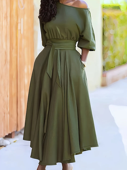 Dames Off-Shoulder Midi Jurk Elegante Asymmetrische Zoom - Katelyn-2