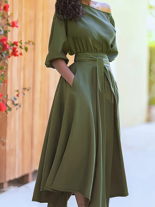 Variant image for Dames Off-Shoulder Midi Jurk Elegante Asymmetrische Zoom - Katelyn-1