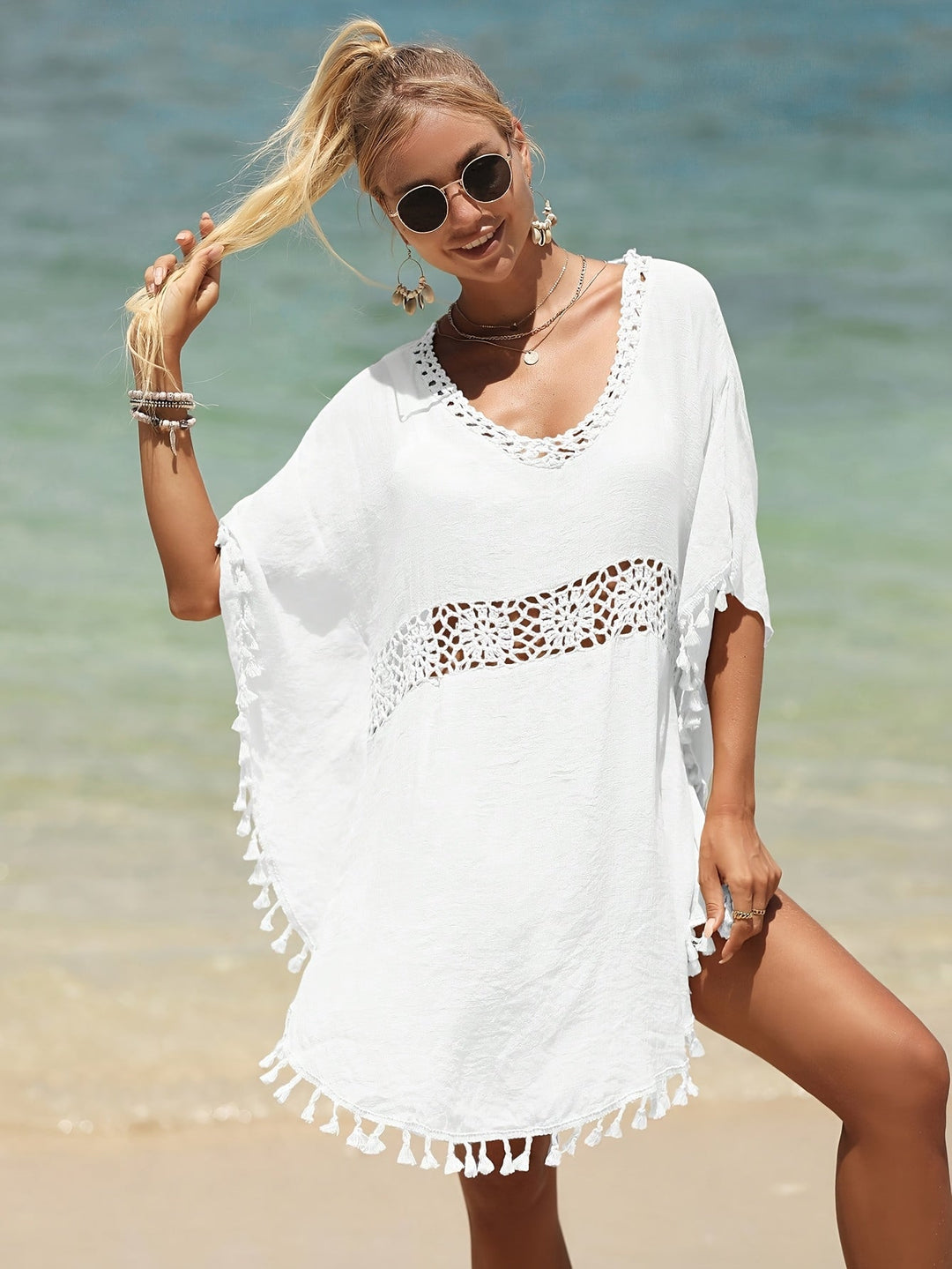 Dames Strandjurk Bohemian Gehaakte Details Losse Pasvorm - Lauren-1