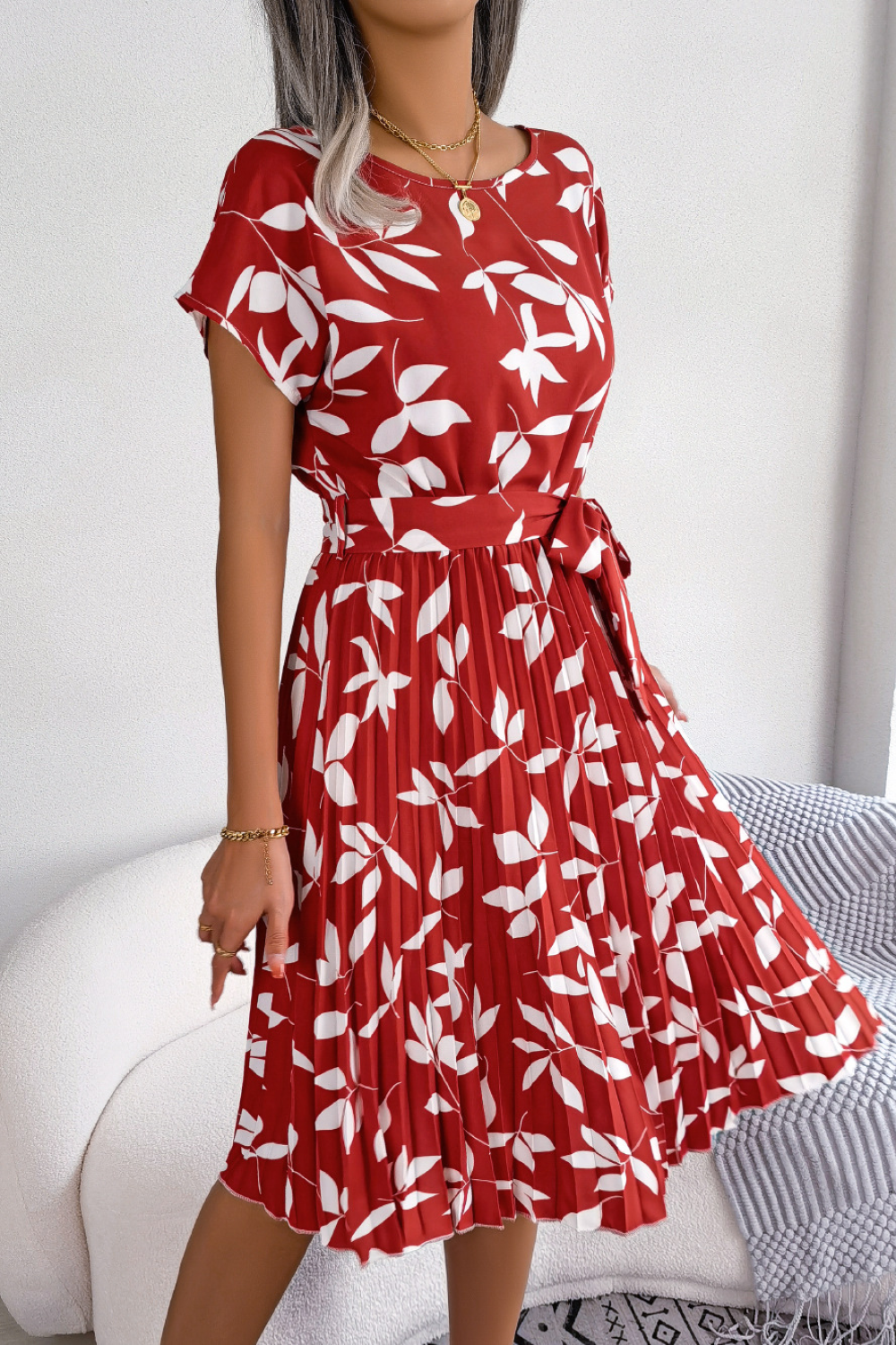 Dames Midi Jurk Elegante Bloemenprint Hoge Taille - Lissora-4