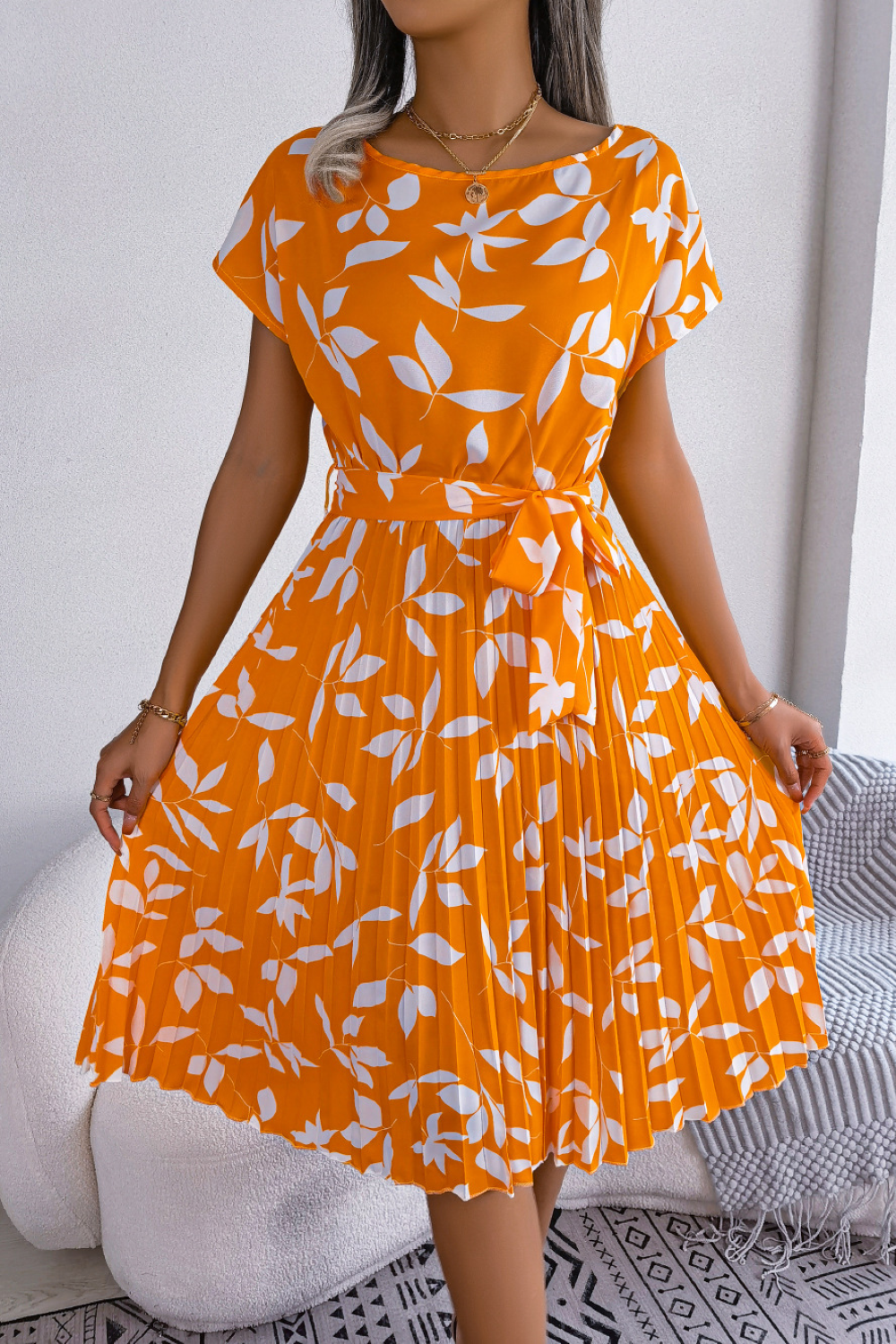 Dames Midi Jurk Elegante Bloemenprint Hoge Taille - Lissora-5