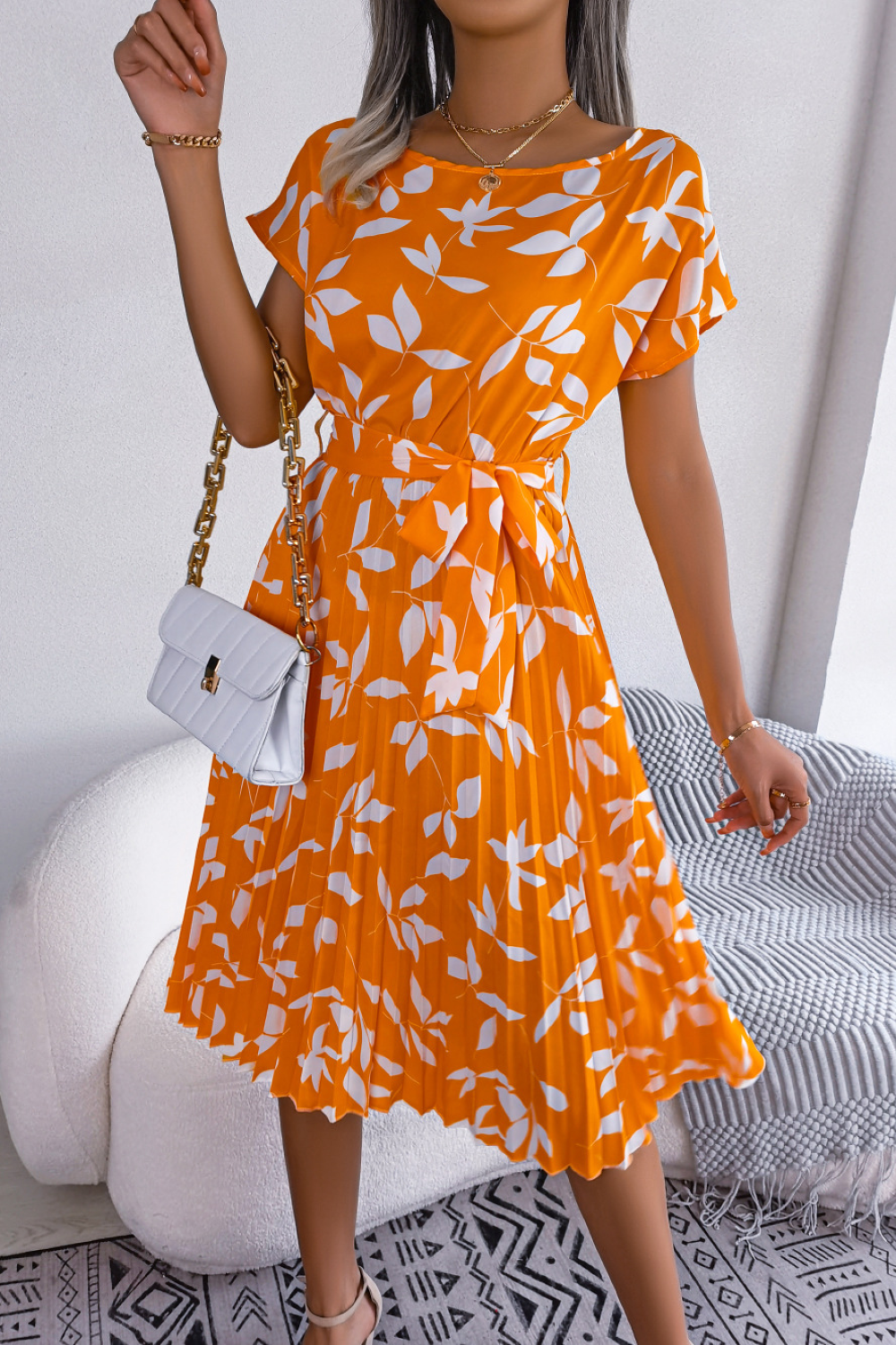 Dames Midi Jurk Elegante Bloemenprint Hoge Taille - Lissora-6