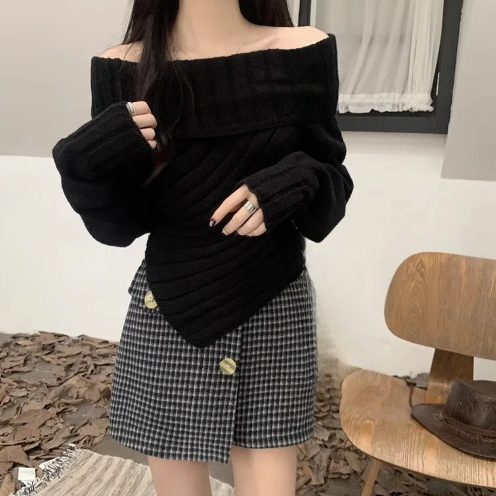 Londyn - Stijlvolle gebreide off-shoulder trui voor dames