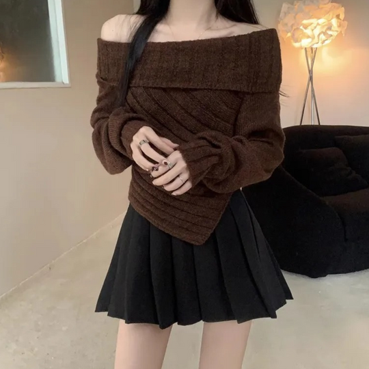 Londyn - Stijlvolle gebreide off-shoulder trui voor dames