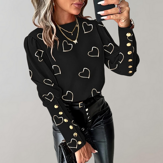 Luvianna - Speelse en toch stijlvolle damesblouse met een betoverende hartjesprint