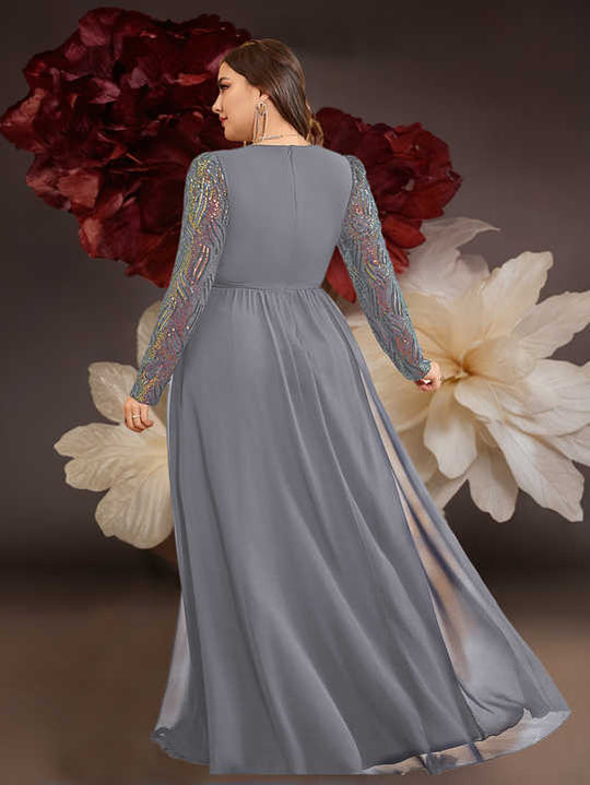 Vrouwen Maxi Avondjurk Elegante A-Lijn Lange Mouwen - Marjolein-4