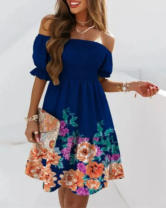 Variant image for Dames Jurken Zomer Off-Shoulder Bloemenprint Midi Jurk - Matilda-1
