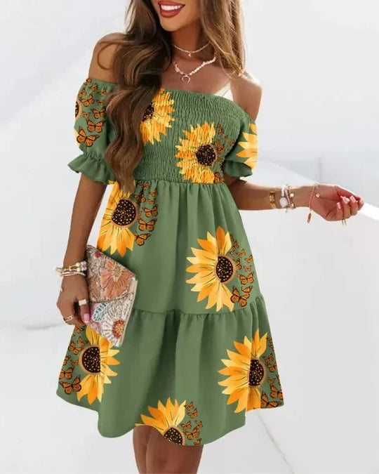 Variant image for Dames Jurken Zomer Off-Shoulder Bloemenprint Midi Jurk - Matilda-16