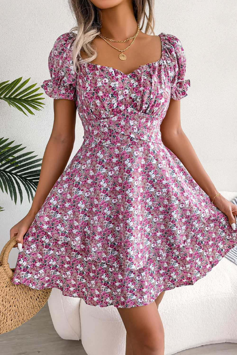 Variant image for Dames A-lijn Midi Jurk Bloemenpatroon met Ruches - Zomer Favoriet-5