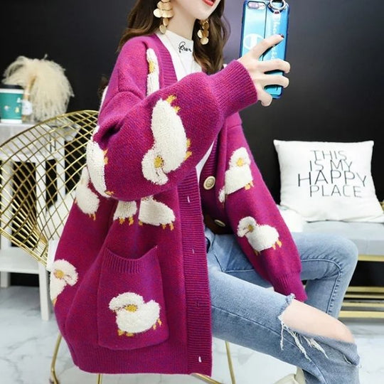 Nyla - Grof gebreid vest met schapenmotief