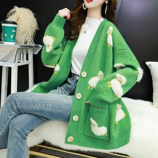 Nyla - Grof gebreid vest met schapenmotief