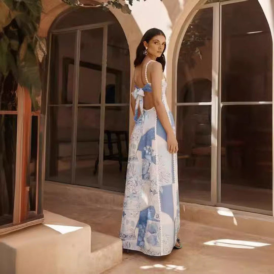 Dames Maxi Jurk Elegant Vaso Blu Patroon - Zomerjurk Valentina-4