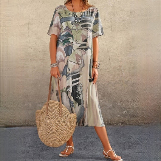Variant image for Dames Zomerjurk Abstracte Print Elegante Boho-Stijl - UMA-17