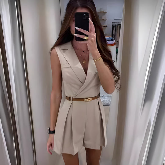 Dames Jumpsuit Zwart Met V-hals en Verstelbare Taille - Sophie-3