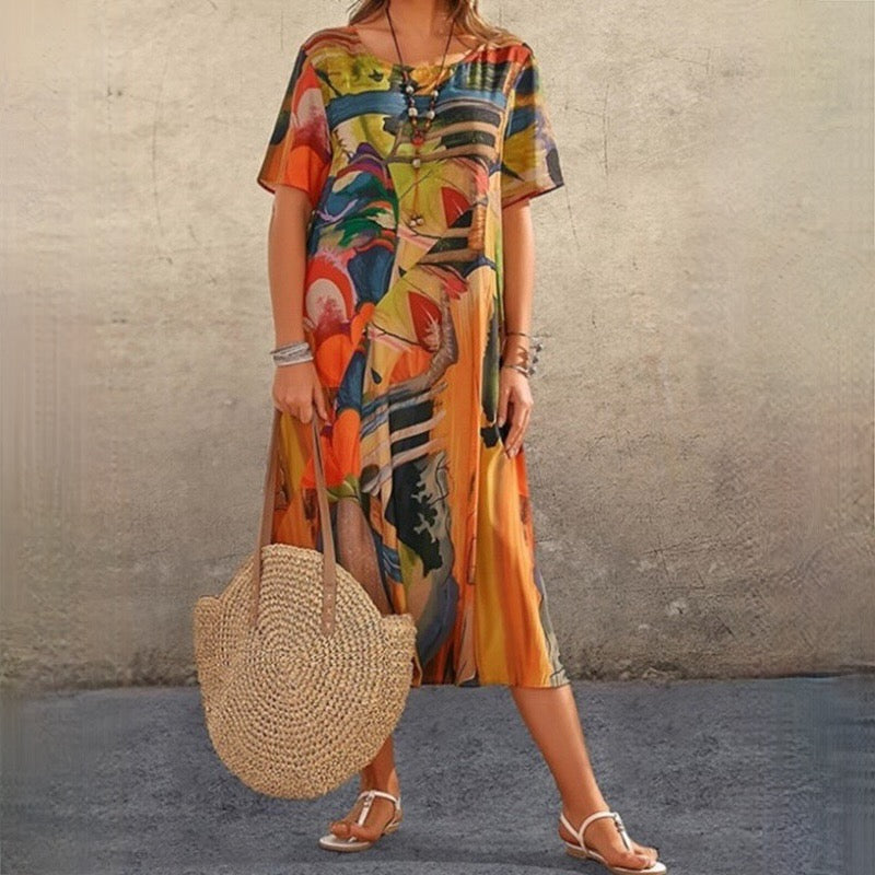 Dames Zomerjurk Abstracte Print Elegante Boho-Stijl - UMA-1