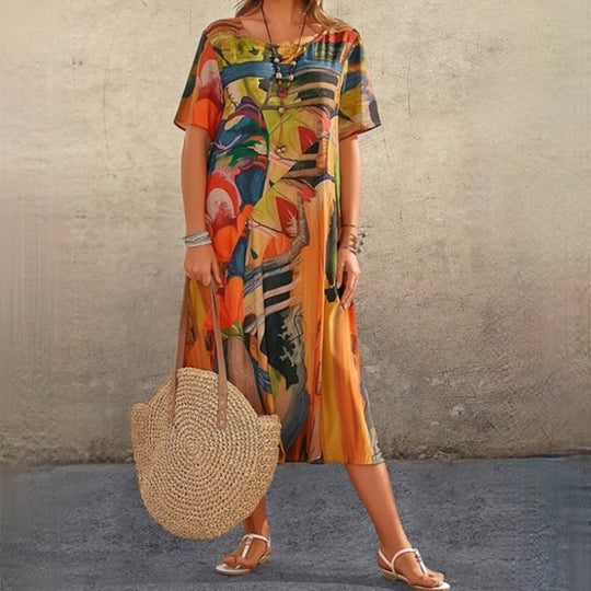 Dames Zomerjurk Abstracte Print Elegante Boho-Stijl - UMA-1