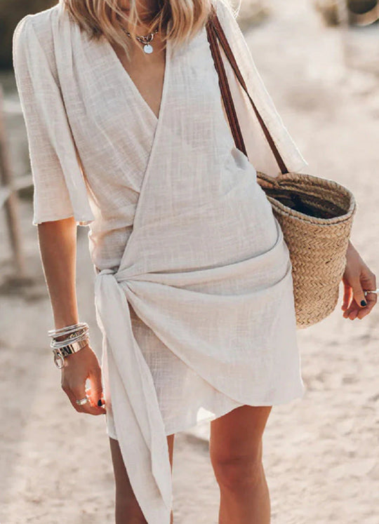 Dames Mini Jurk Elegante Geknoopte Wikkelstijl voor Zomer - Kayleigh-1