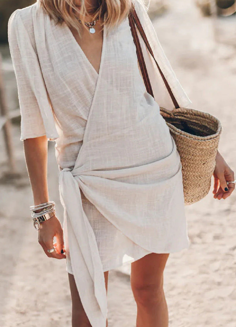 Variant image for Dames Mini Jurk Elegante Geknoopte Wikkelstijl voor Zomer - Kayleigh-1