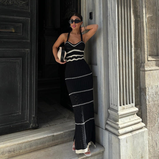 Variant image for Dames Maxi Jurk Mouwloos V-Hals Gehaakte Details - Zomer Elegantie-4