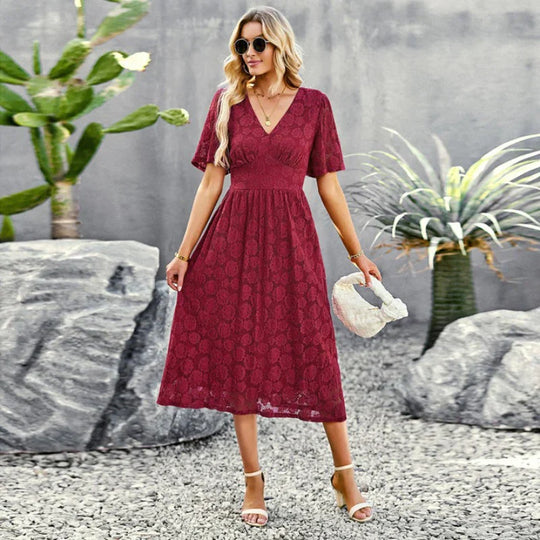 Dames Lange Jurk V-hals Elegant Ontwerp - Bella-1