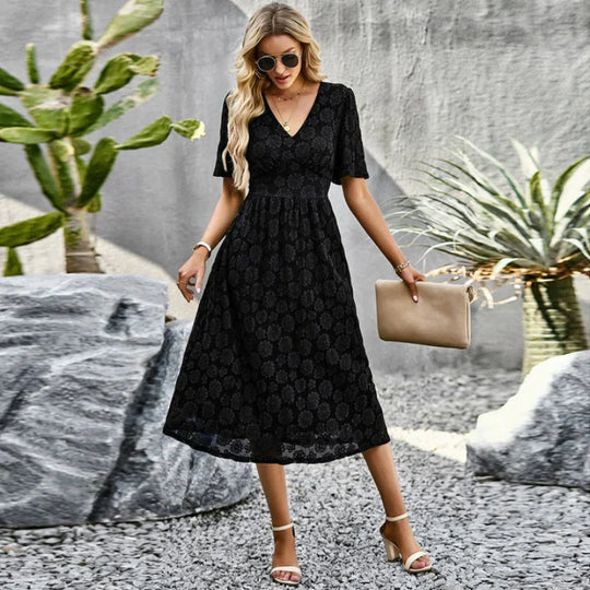 Dames Lange Jurk V-hals Elegant Ontwerp - Bella-5