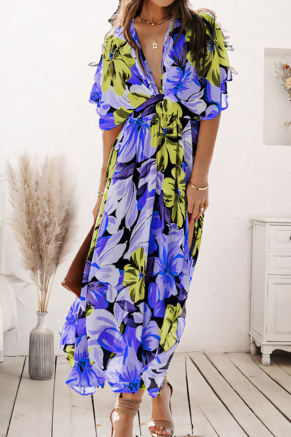 Dames A-Lijn Maxi Jurk Elegante Bloemenprint - Orlinae-2