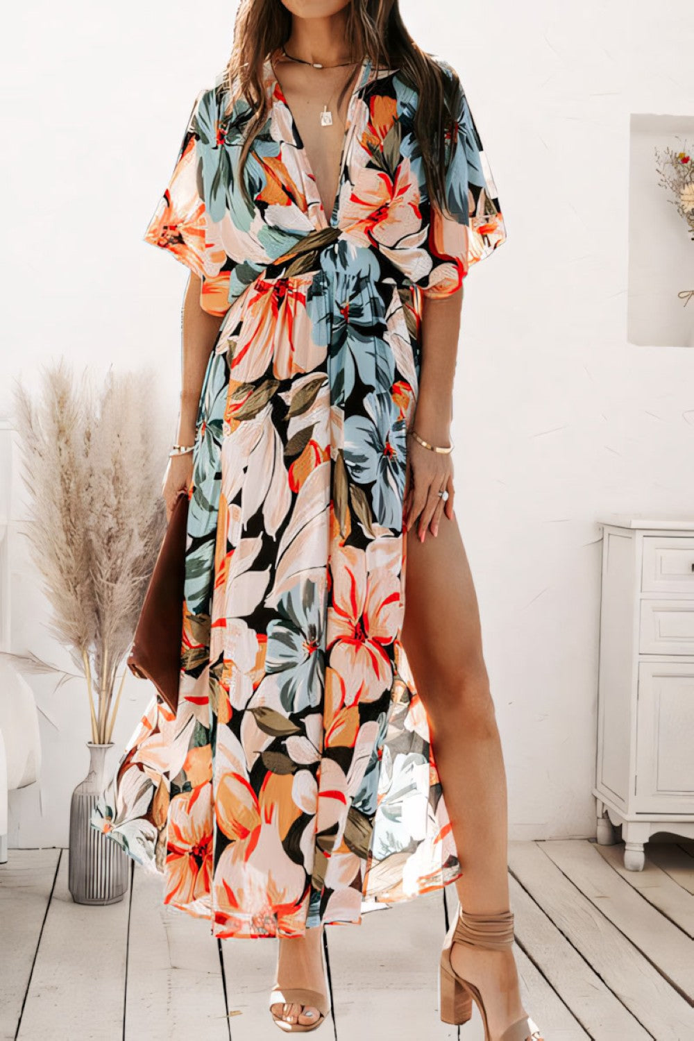 Dames A-Lijn Maxi Jurk Elegante Bloemenprint - Orlinae-1
