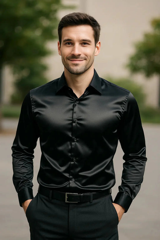 Overhemd Heren Slim Fit | Glanzende Look & Lange Mouw