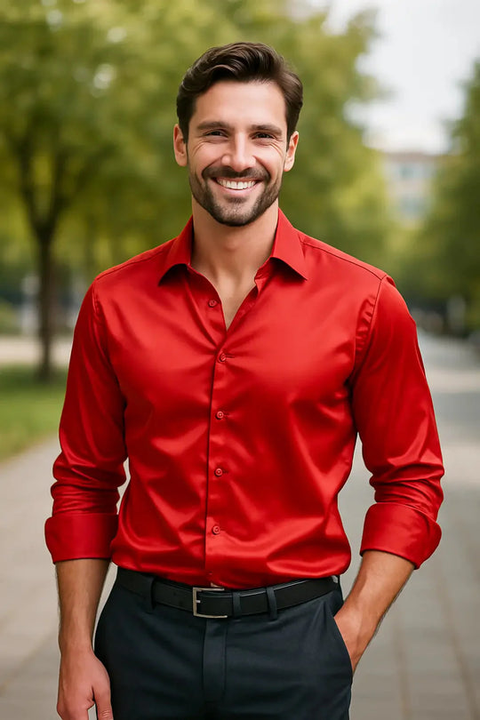 Overhemd Heren Slim Fit | Glanzende Look & Lange Mouw