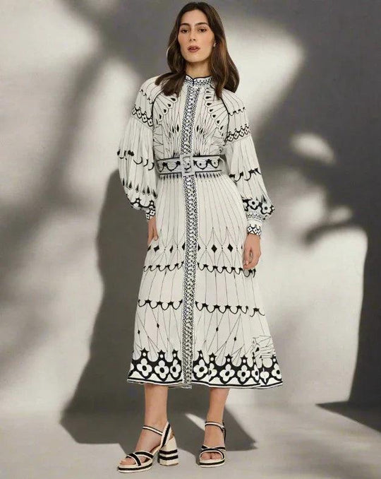 Variant image for Dames Lange Jurk Elegante Vlinderprint met Taille Riem - Anartia-1