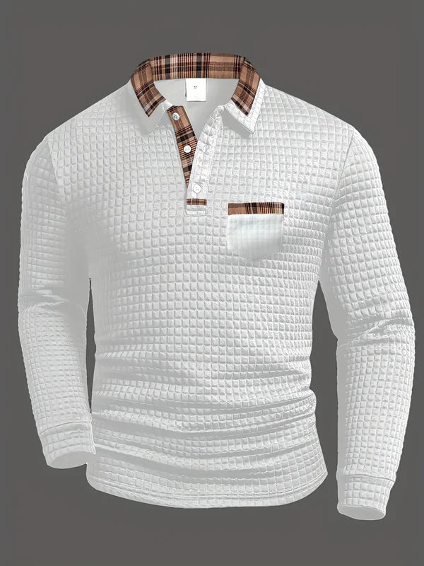 Polo Shirt Heren Lange Mouw | Geruit Detail & Verzorgde Kraag