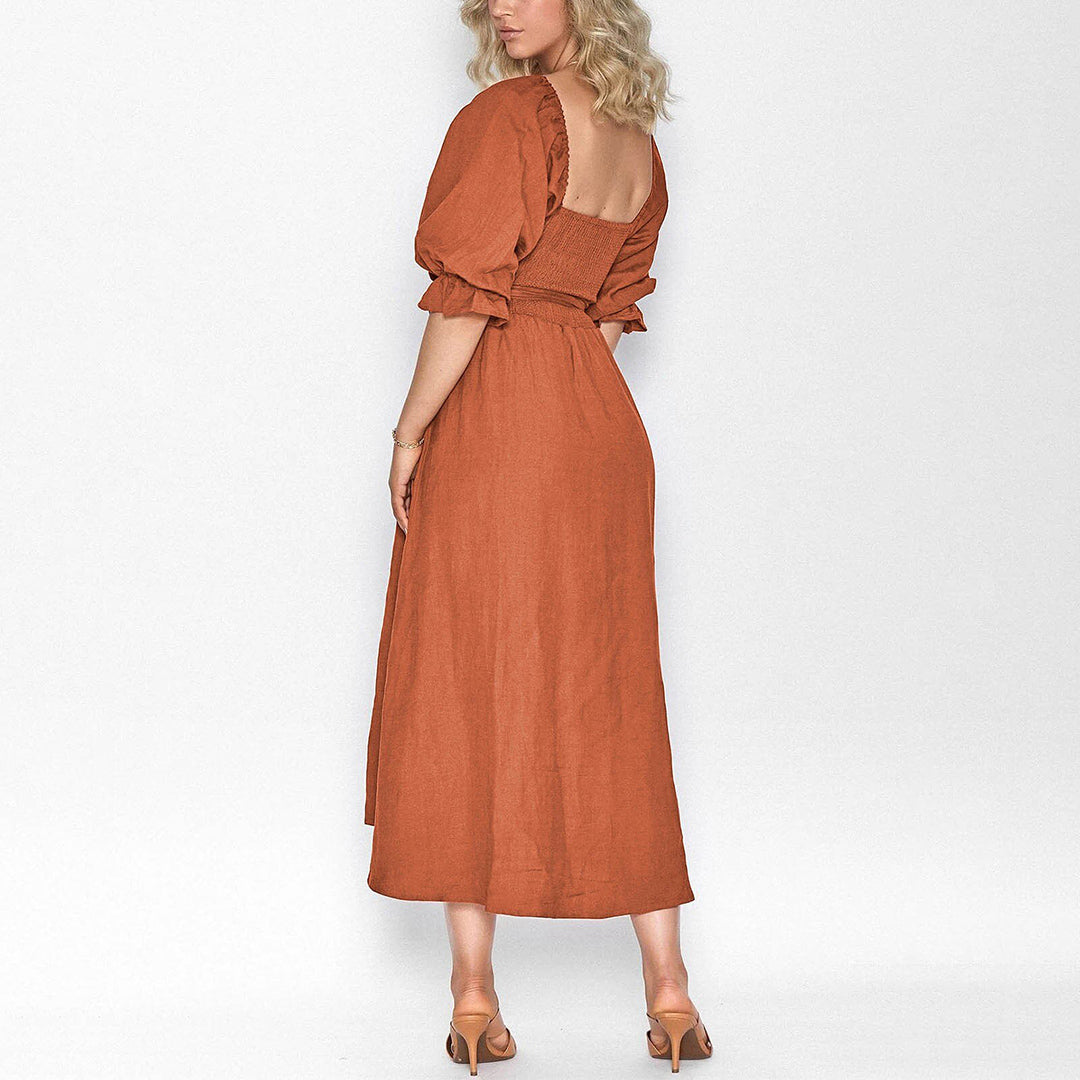 Chique Dames Midi Zomerjurk met driekwart Mouwen en Elastische taille - Veda