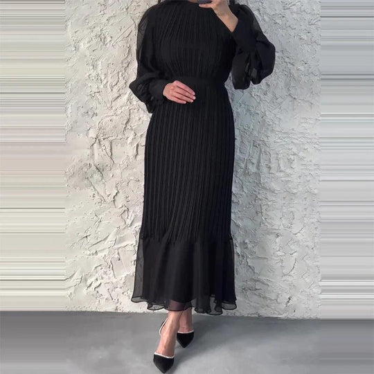Dames Midi Jurk Geplooid met Ballonmouwen - Elegante Stijl-3