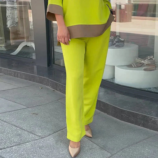 Dames Co Ord Set Luchtige Top en Rechte Broek - Savannah-3