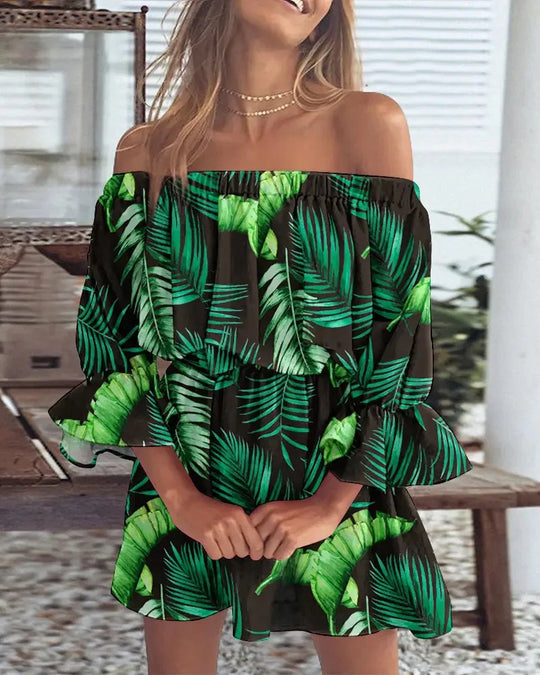 Dames Off-Shoulder Geprinte Lange Jurk Voor Feestelijke Gelegenheden - Elsie-2