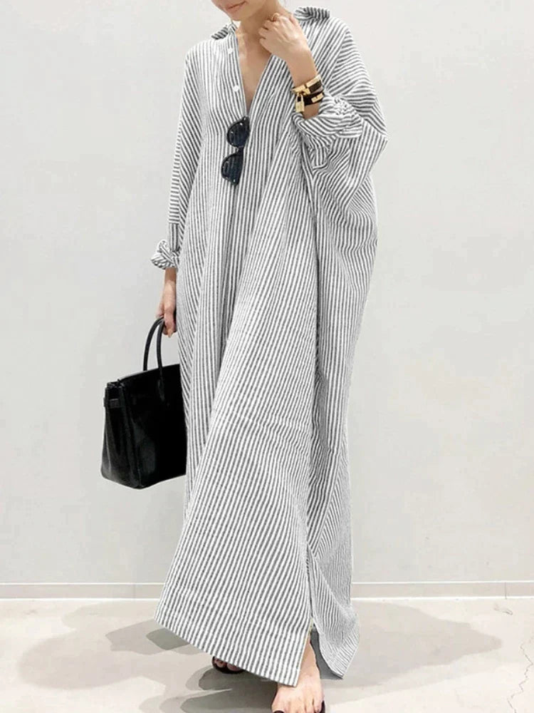 Variant image for Dames Lange Jurk Elegante Gestreepte Vintage Stijl - Carmen-17